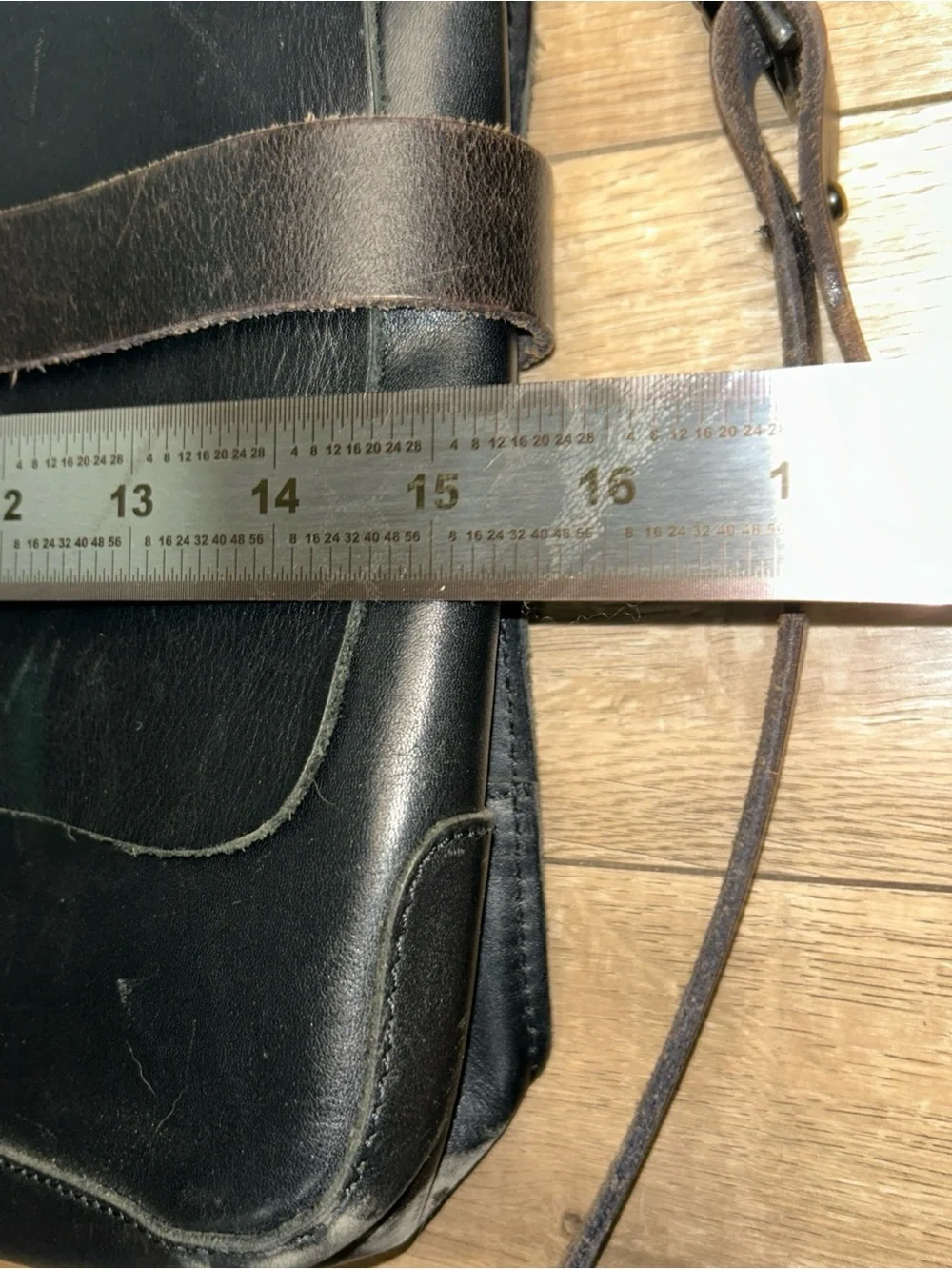 Allsaints Messenger Storm Bag Black Distressed Leather Laptop Organizer Pockets
